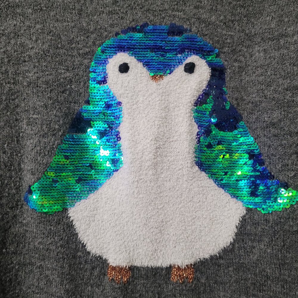 Penguin Sweater Womens M Soft Gray Sequined Lauren Conrad